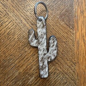 western cactus key chain hand painted checkered/cow hide
